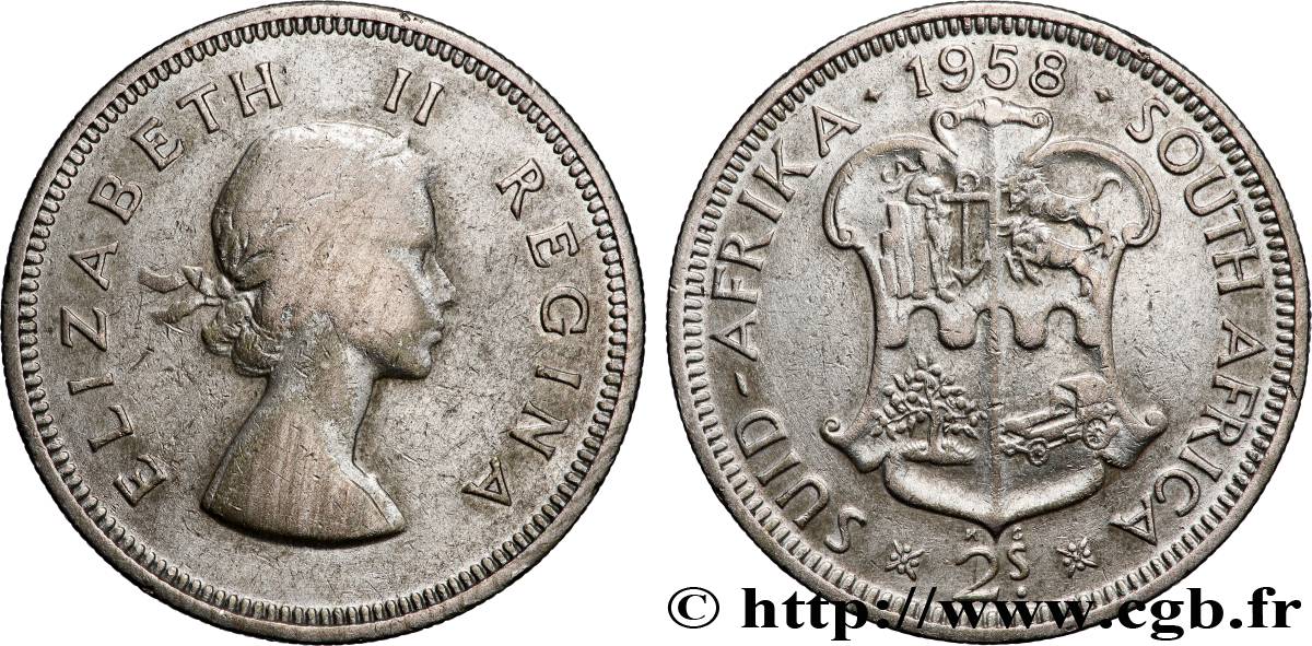 AFRIQUE DU SUD 2 Shillings Elisabeth II 1958 Pretoria TB