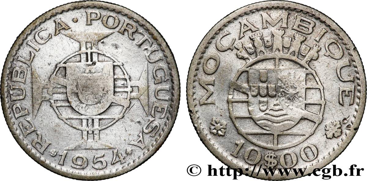 MOZAMBIQUE 10 Escudos Colonie Portugaise du Mozambique 1954 Lisbonne TB+