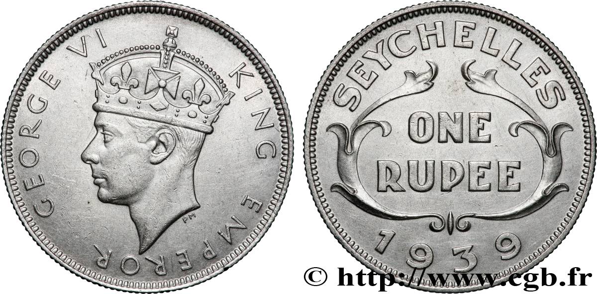 SEYCHELLES 1 Rupee Georges VI 1939 British Royal Mint XF