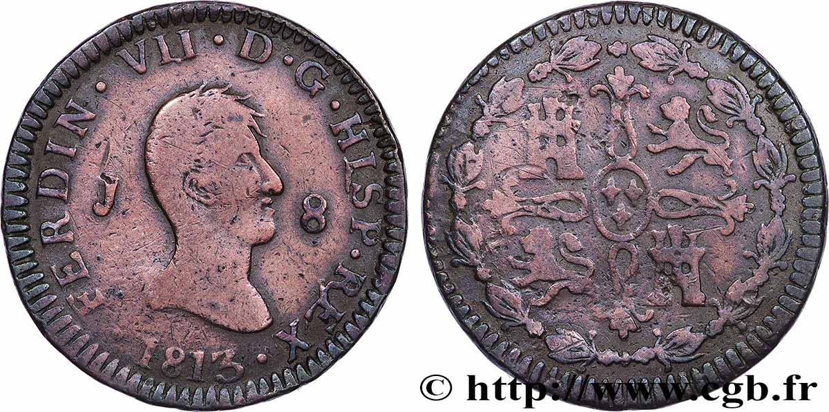 ESPAGNE 8 Maravedis Ferdinand VII 1813 Jubia TB
