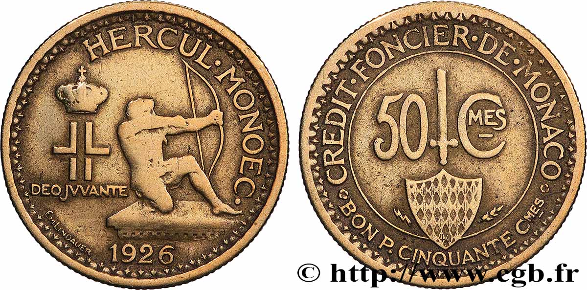 MONACO 50 Centimes émission du Crédit Foncier de Monaco 1926 Poissy TB+