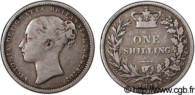 ROYAUME-UNI 1 Shilling Victoria 1874  TB 