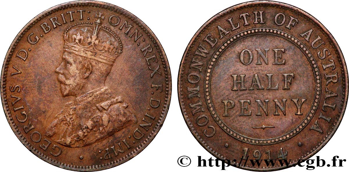 AUSTRALIA 1/2 Penny Georges V 1914 Heaton XF