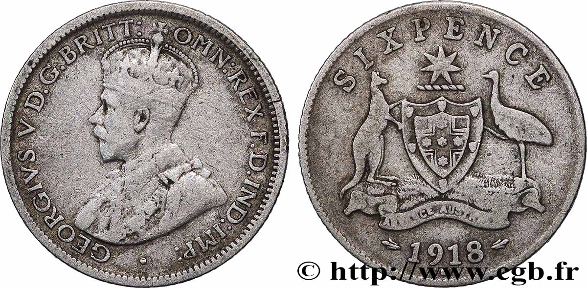 AUSTRALIA 6 Pence Georges V 1918 Melbourne BC+