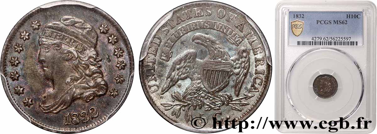 ÉTATS-UNIS D AMÉRIQUE 5 Cents “capped bust” 1832 Philadelphie SUP62 PCGS