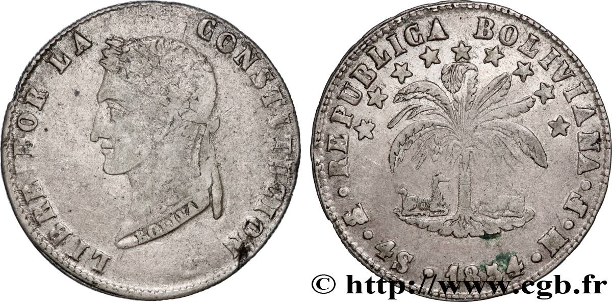 BOLIVIA 4 soles Bolivar 1854 Potosi q.SPL