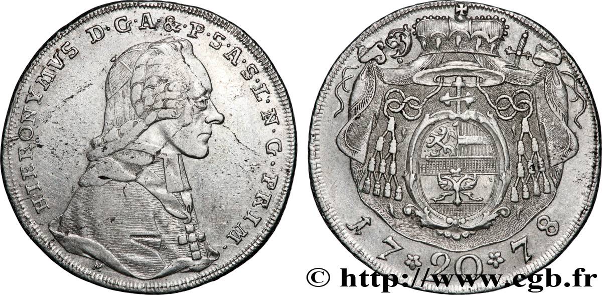 AUTRICHE - SALZBOURG 20 Kreutzer Jérôme Colloredo 1778 Salzbourg TTB+