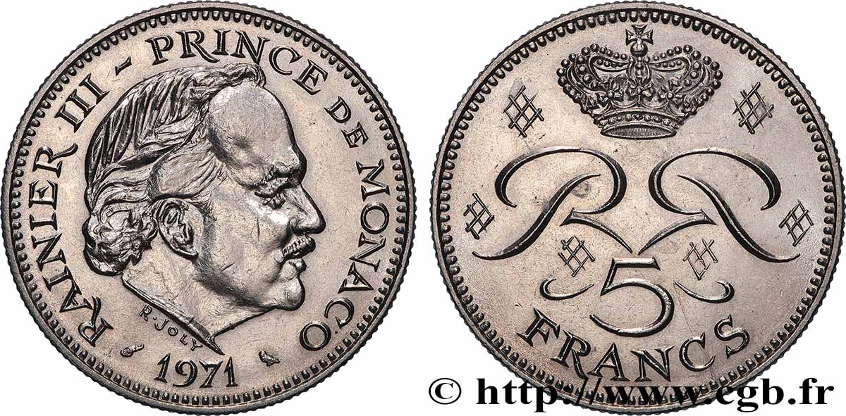 MONACO - PRINCIPAUTÉ DE MONACO - RAINIER III 5 Francs 1971 Paris SUP