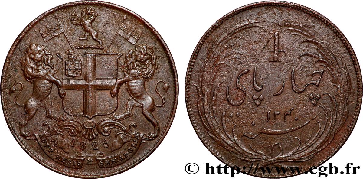 INDES BRITANNIQUES - COMPAGNIE ORIENTALE DES INDES - PRESIDENCE DE MADRAS 4 Paisa 1825 Calcutta TTB