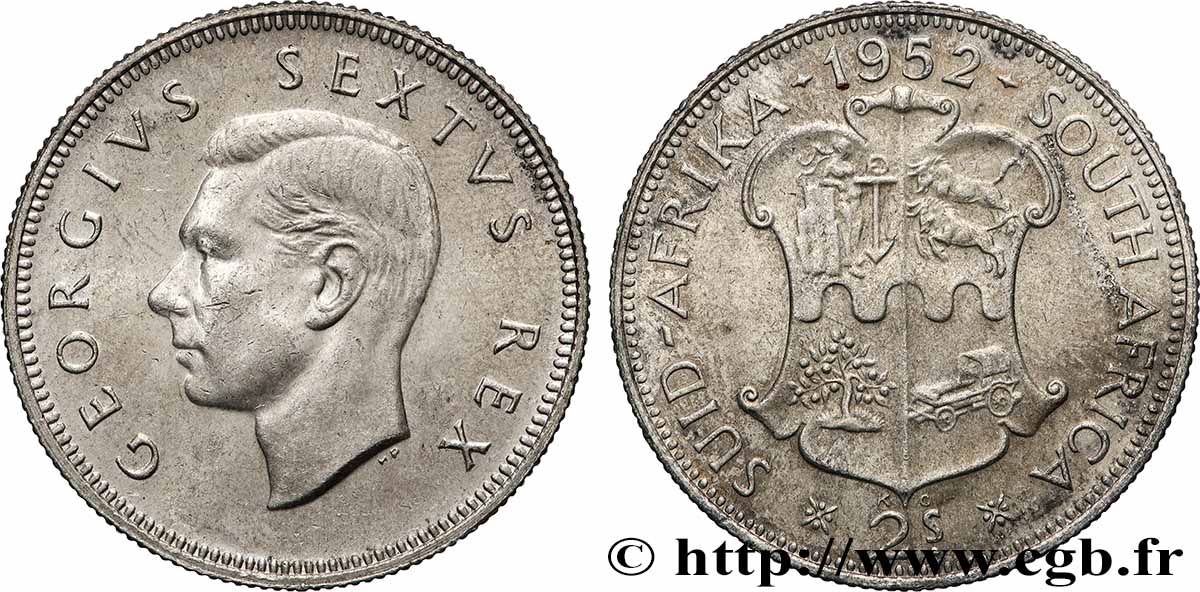 AFRIQUE DU SUD 2 Shillings Georges VI 1952 Pretoria SUP