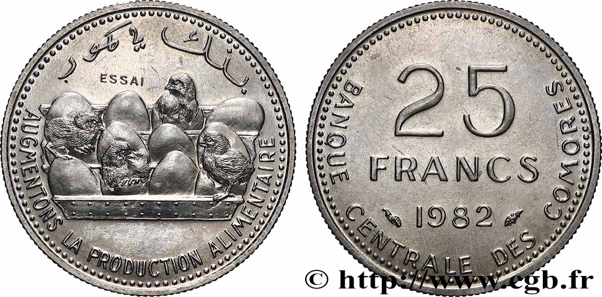 COMOROS Essai de 25 Francs poussins et oeufs 1982 Paris MS