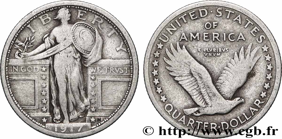ÉTATS-UNIS D AMÉRIQUE 1/4 Dollar Liberty 1917 Philadelphie TTB