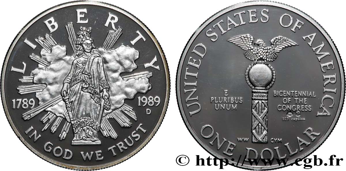 ÉTATS-UNIS D AMÉRIQUE 1 Dollar Proof bicentennaire du Congrès 1989 Denver SPL