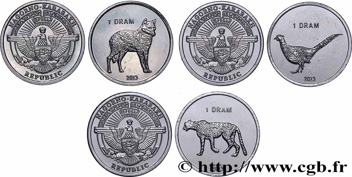 NAGORNY KARABAKH (Haut-Karabagh) Lot trois monnaies de 1 Dram 2013 SPL
