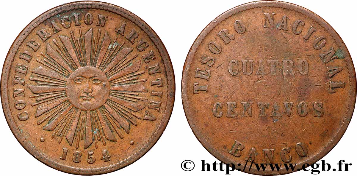ARGENTINE 4 Centavos Confédération Argentine 1854 Birmingham TTB