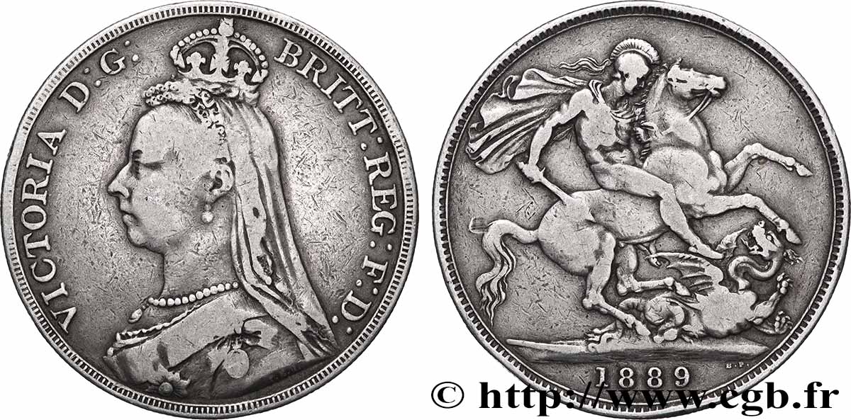 ROYAUME-UNI 1 Crown Victoria buste du jubilé 1889 Lindres TB+