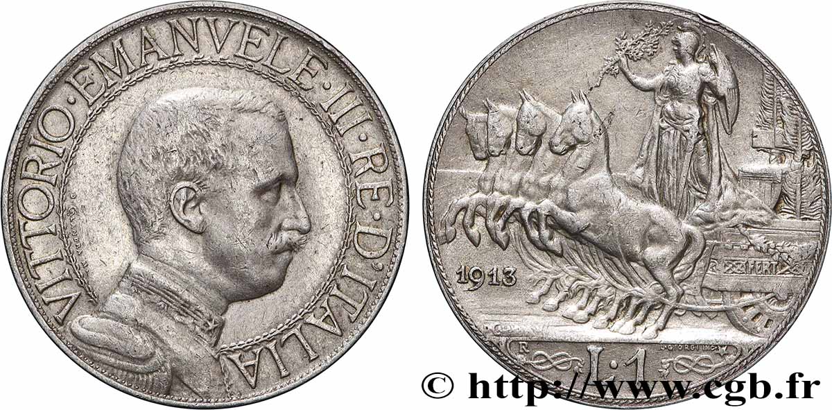 ITALY 1 Lire Victor Emmanuel III 1913 Rome XF