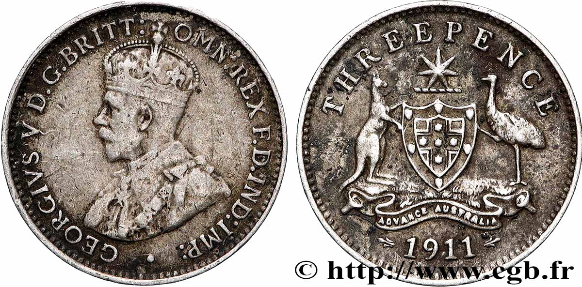 AUSTRALIA 3 Pence Georges V 1911 Londres BB