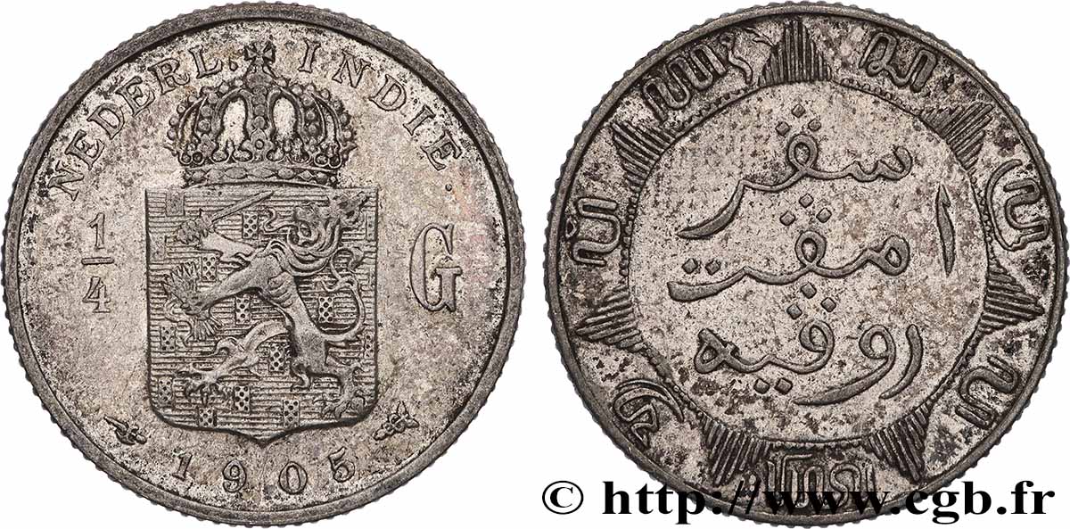 NETHERLANDS INDIES 1/4 Gulden 1905 Utrecht AU