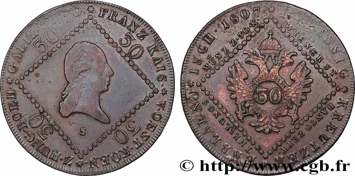 AUTRICHE 30 Kreuzer François Ier 1807 Schmollnitz TTB
