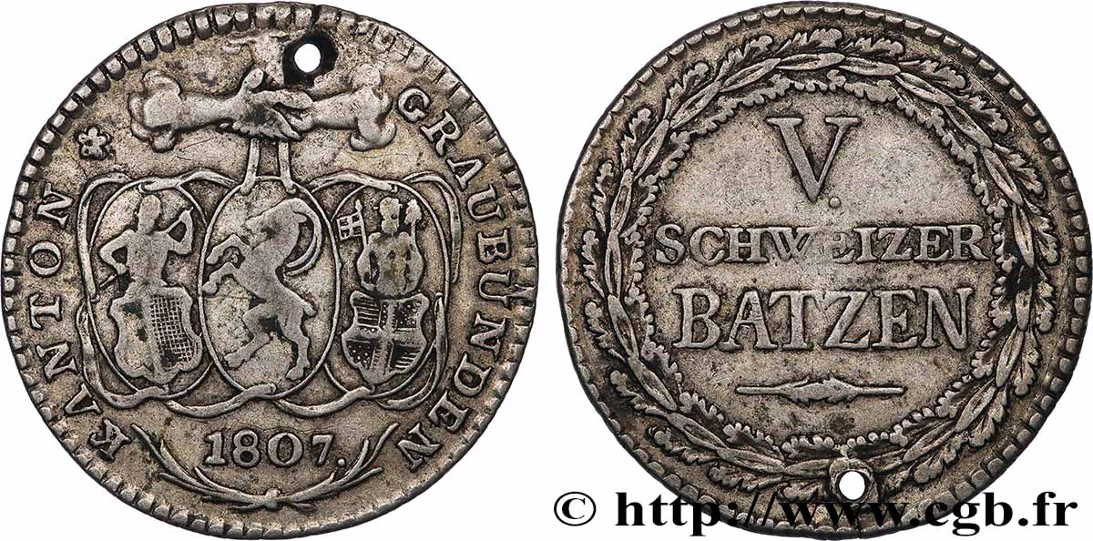 SCHWEIZ - KANTON GRAUBÜNDEN 5 batzen 1807 SS
