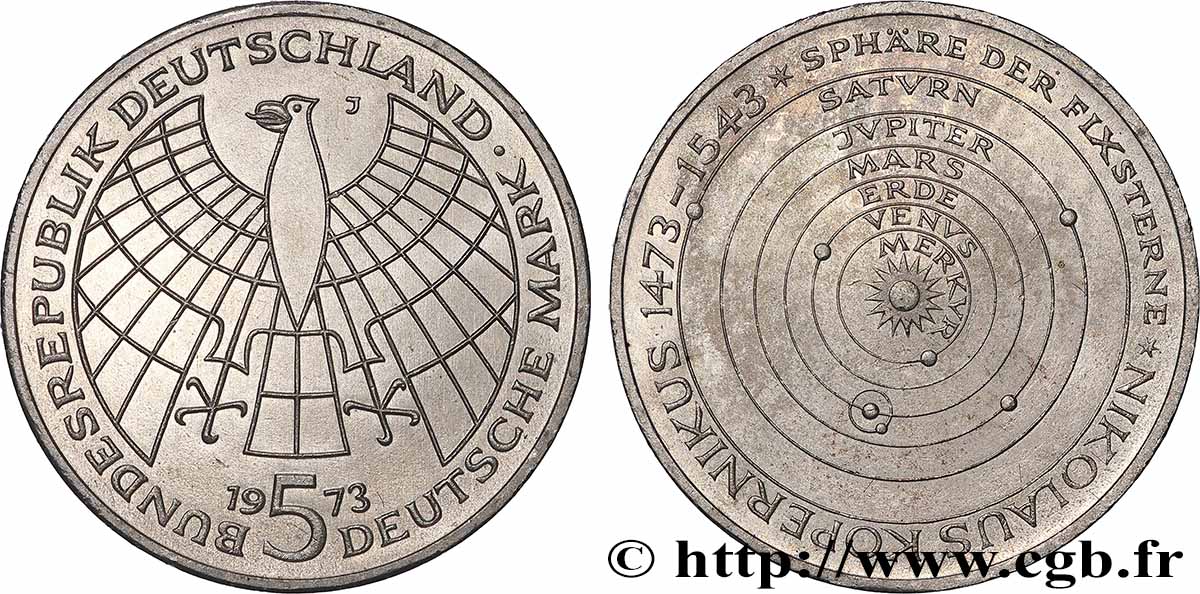 ALLEMAGNE 5 Mark Nicolas Copernic 1973 Hambourg SUP