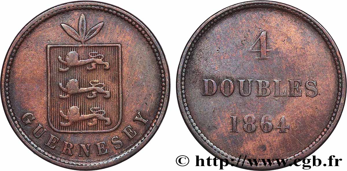 GUERNESEY 4 Doubles armes du baillage de Guernesey 1864 Londres TB+