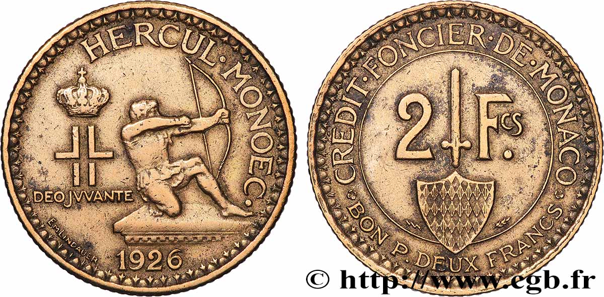 MONACO 2 Francs émission du Crédit Foncier de Monaco 1926 Poissy SS