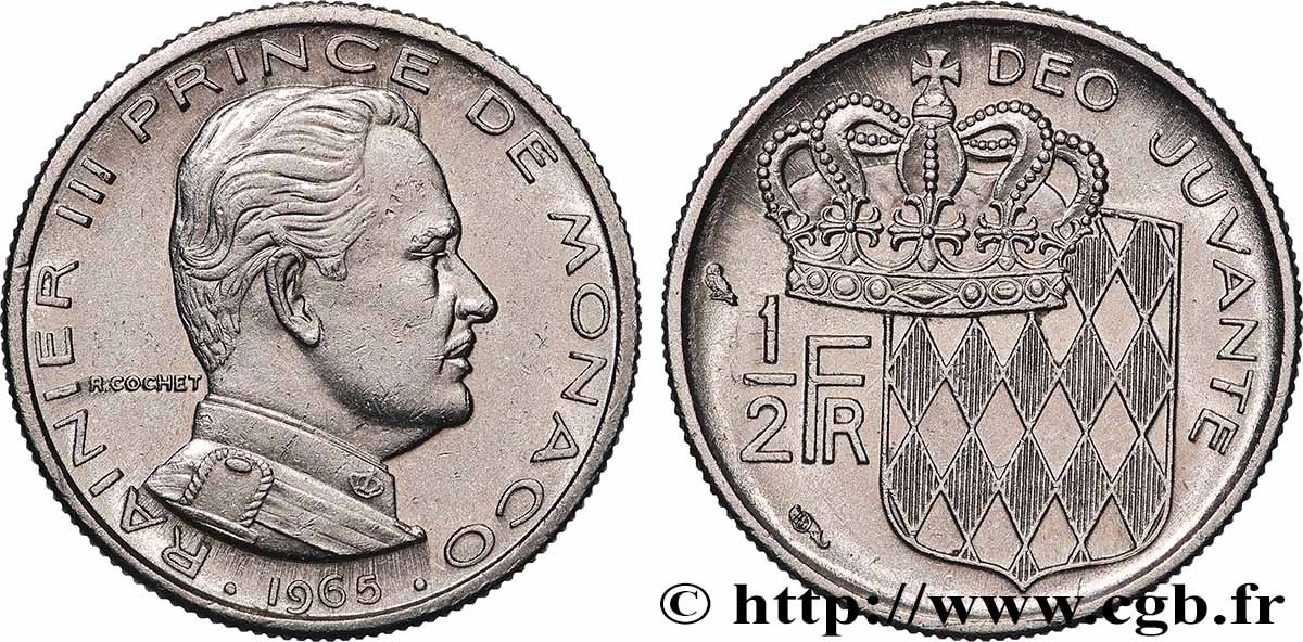 MONACO 1/2 Franc Rainier III 1965 Paris SUP
