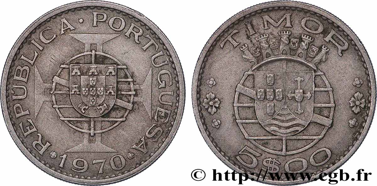 TIMOR 5 Escudos Colonie Portugaise 1970 Lisbonne fVZ