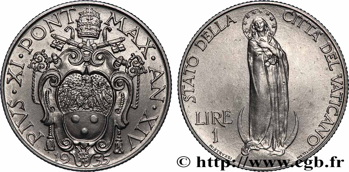 VATIKANSTAAT UND KIRCHENSTAAT 1 Lire Pie XI an XIV 1935 Rome VZ