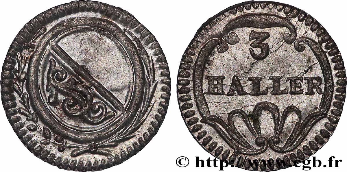 SWITZERLAND - CANTON OF ZÜRICH 3 Haller (1 Rappen) n.d. (1827-1841) AU