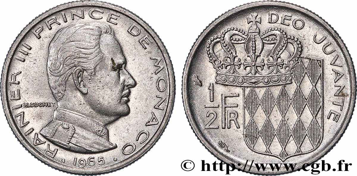 MONACO 1/2 Franc Rainier III 1965 Paris SUP