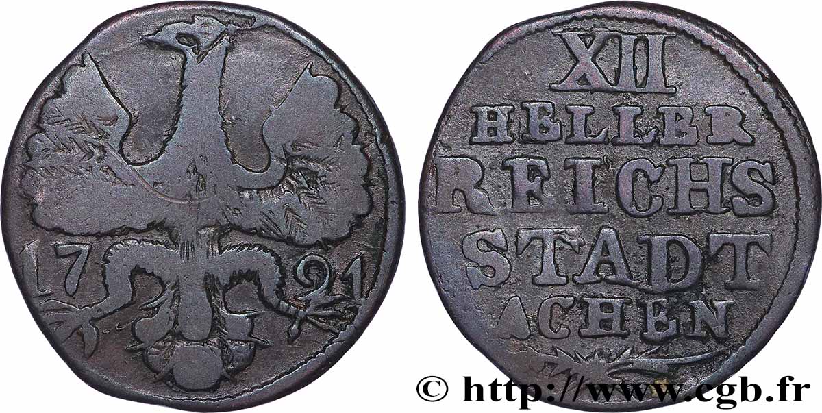 ALLEMAGNE - AIX-LA-CHAPELLE 12 Heller ville de Aachen aigle 1791 TB