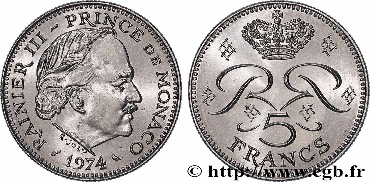 MONACO 5 Francs Rainier III 1974 Paris SPL