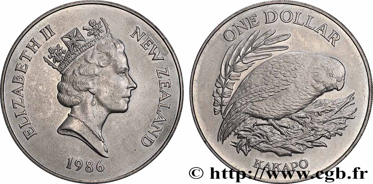 NEW ZEALAND 1 Dollar Kakapo (oiseau) 1986 Llantrisant AU