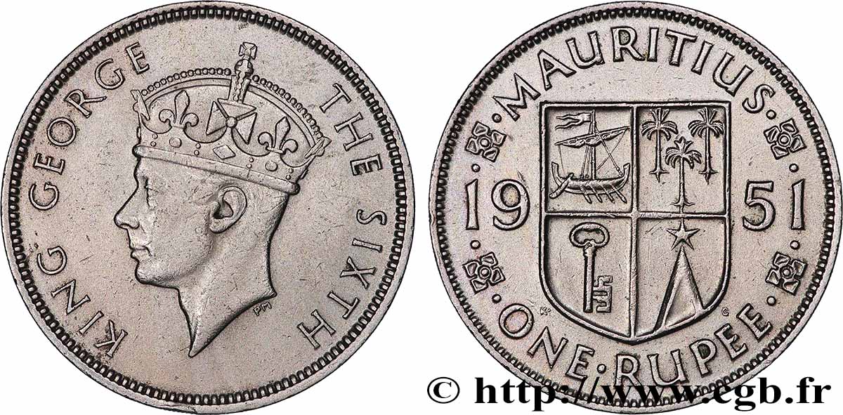 MAURITIUS 1 Rupee (Roupie) roi Georges VI 1951 Londres SS