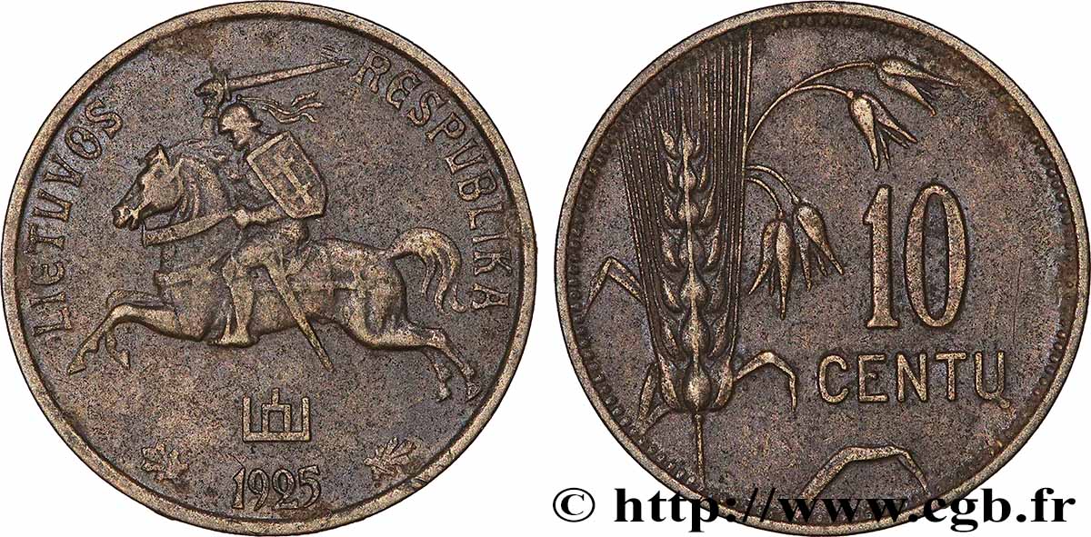 LITUANIE 10 Centu chevalier Vitis 1925 Kings Norton TTB+