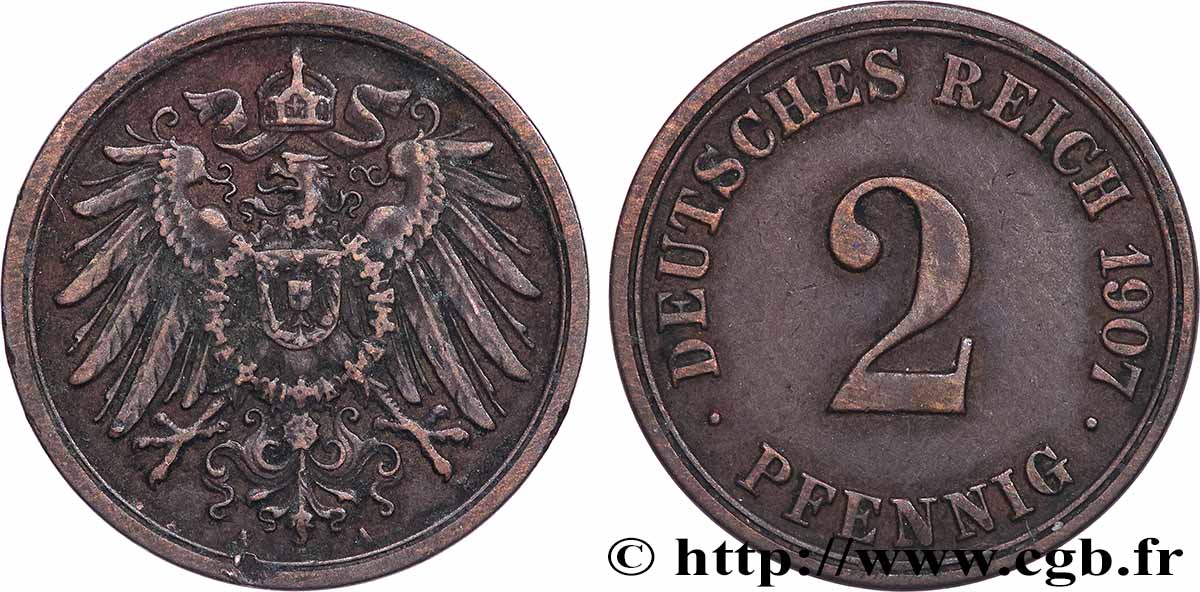 ALLEMAGNE 2 Pfennig 1907 Berlin TTB+