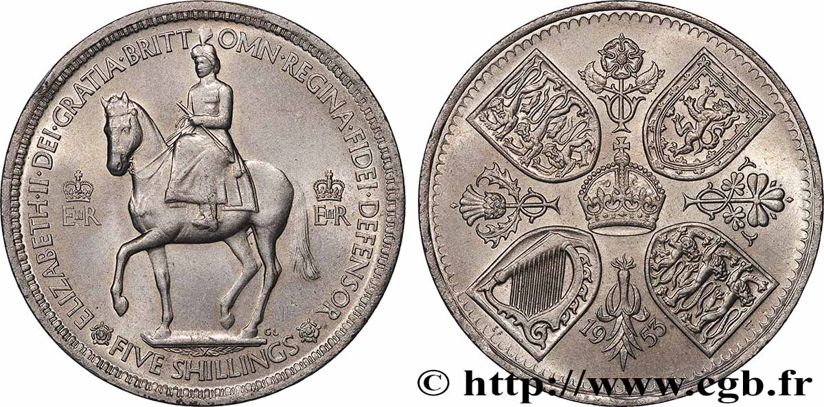 ROYAUME-UNI 5 Shillings Couronnement d’Elisabeth II 1953 SUP