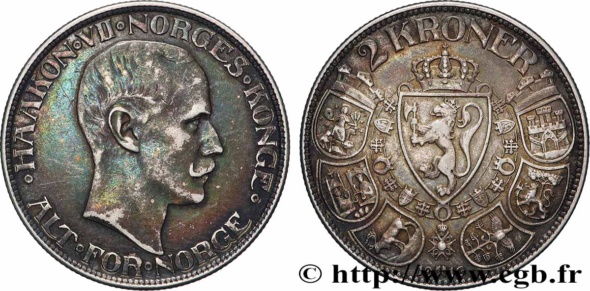 NORWEGEN 2 Kroner Haakon VII 1916 Oslo SS