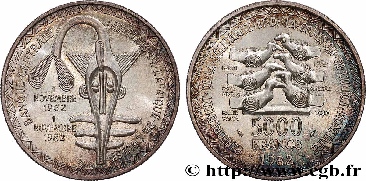 WEST AFRICAN STATES (BCEAO) 5000 Francs masque 1982 Paris MS
