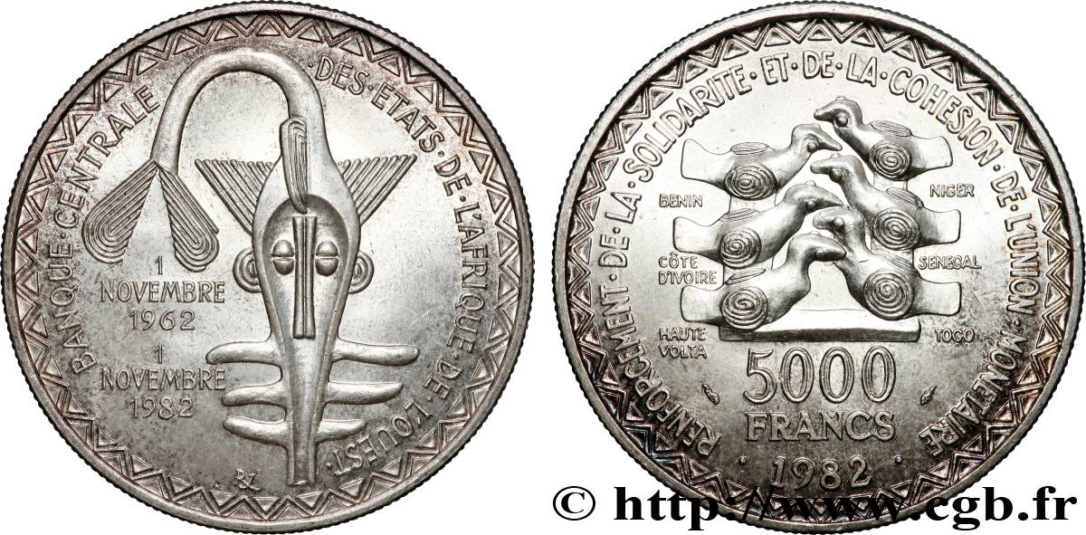 WESTAFRIKANISCHE LÄNDER 5000 Francs masque 1982 Paris fST