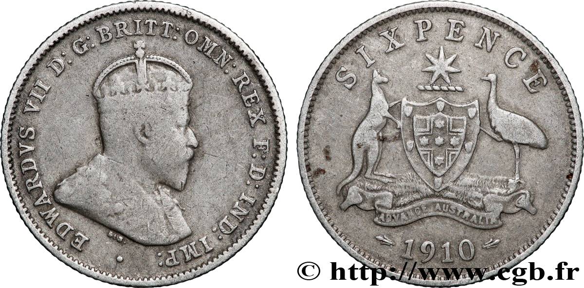AUSTRALIEN 6 Pence Edouard VII 1910 Londres SS