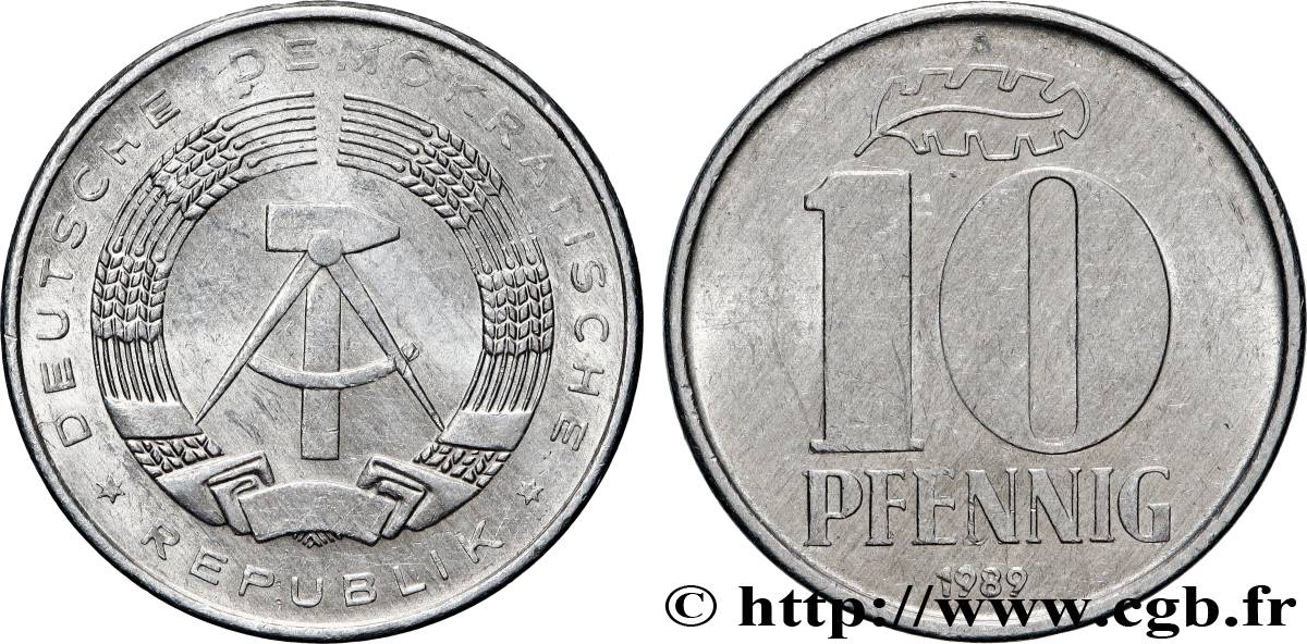 GERMAN DEMOCRATIC REPUBLIC 10 Pfennig emblème de la RDA 1989 Berlin AU