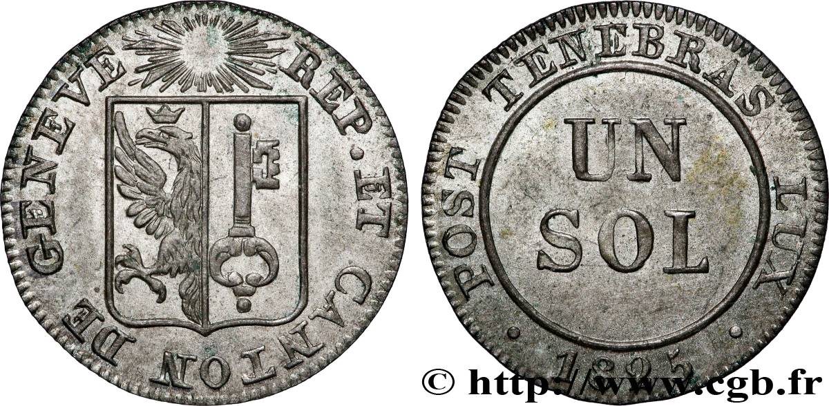SUISSE - RÉPUBLIQUE DE GENÈVE 1 Sol 1825 TTB+