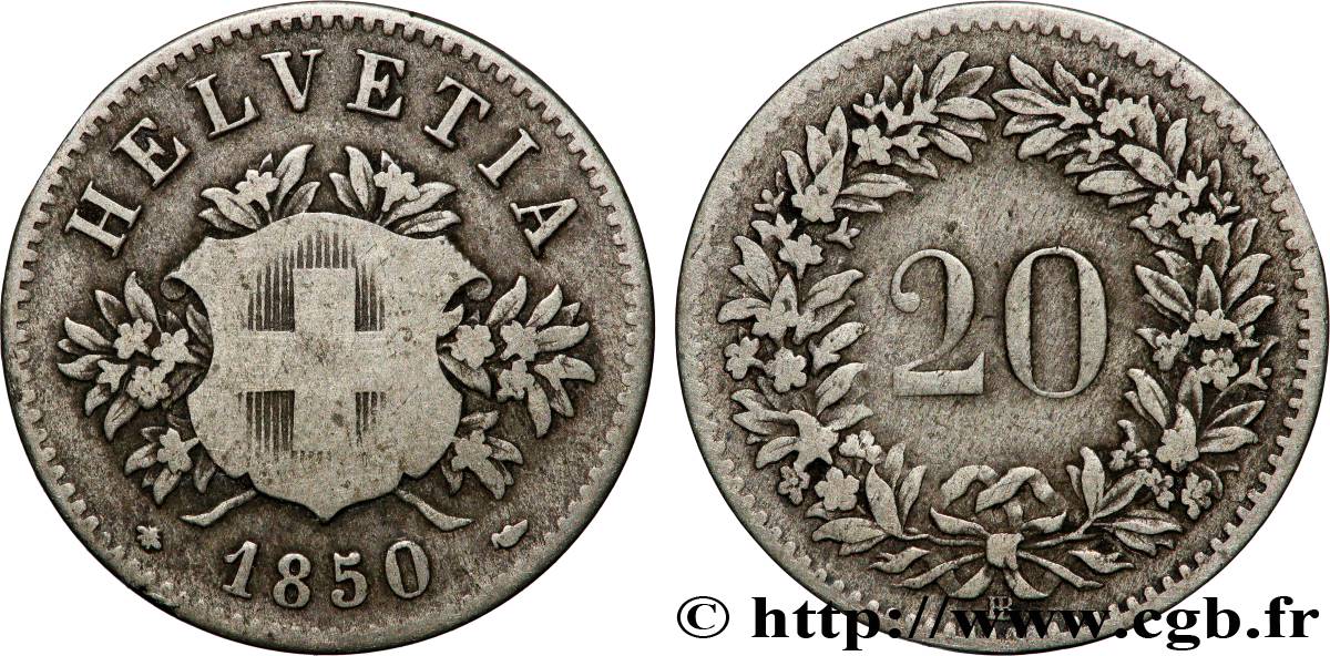 SUISSE 20 Centimes (Rappen) 1850 Strasbourg - BB TB+