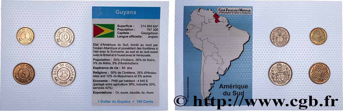 GUYANA Lot 4 monnaies 1989-1992 fST