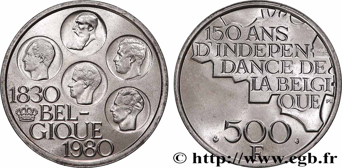 BELGIQUE 500 Francs légende française 150e anniversaire de l’indépendance 1980 Bruxelles SPL