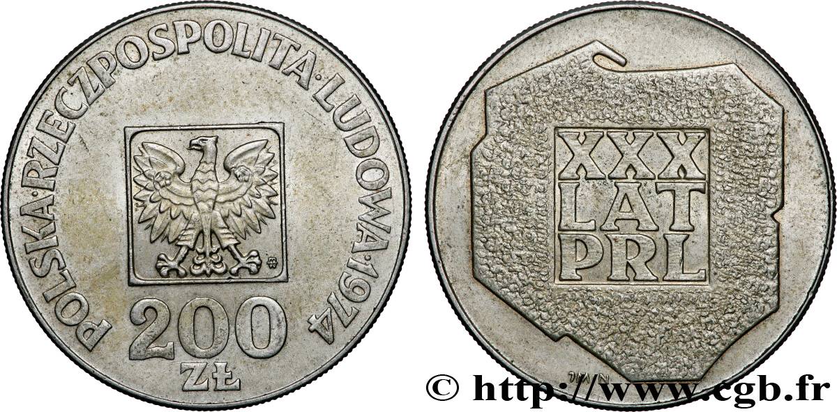 POLOGNE 200 Zlotych aigle 30e anniversaire de la fondation de la république populaire 1974 Varsovie SUP